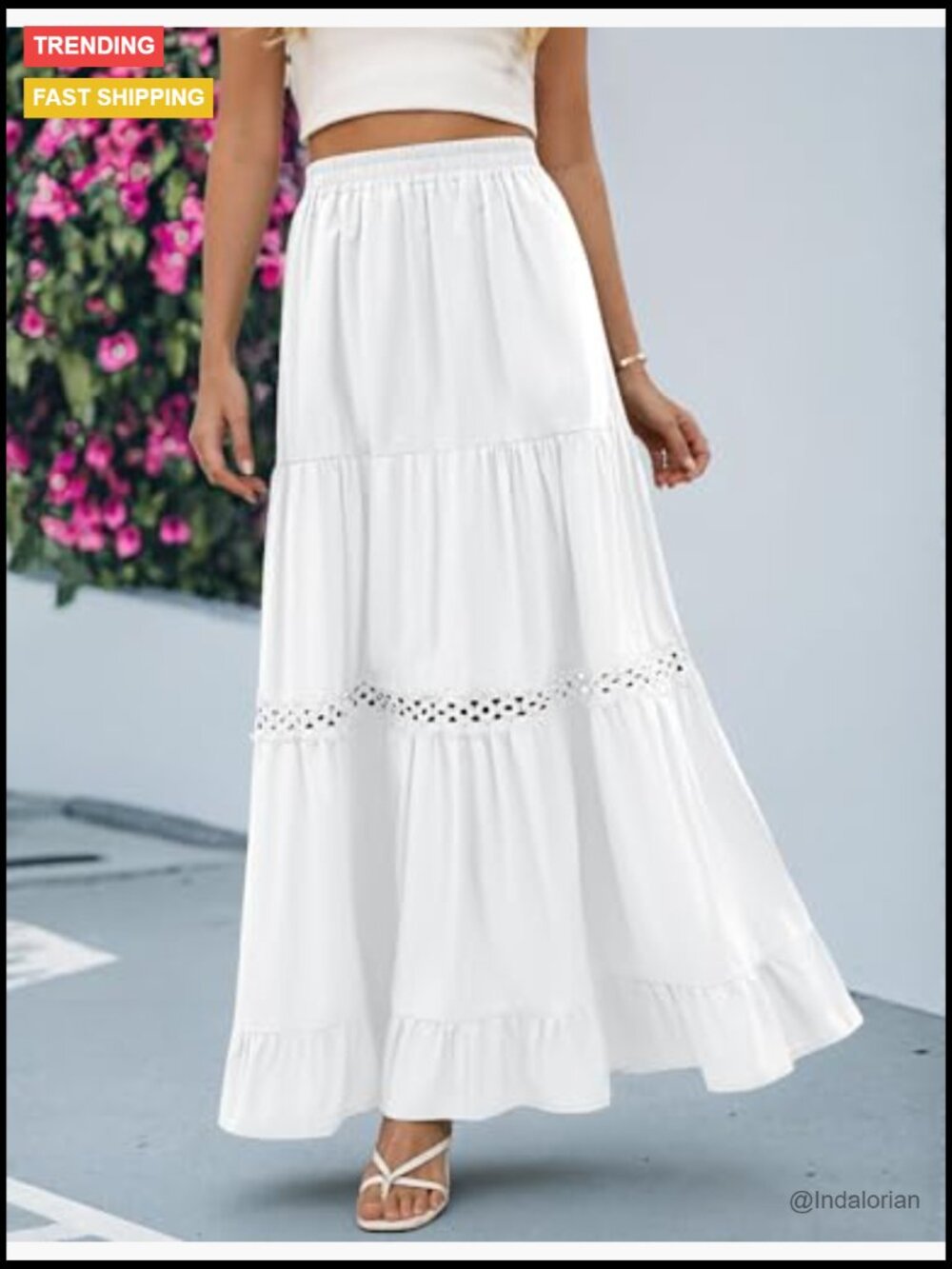 Boho Lace Crochet Tiered Flowy A-Line Maxi Skirt - Picture 5 of 7